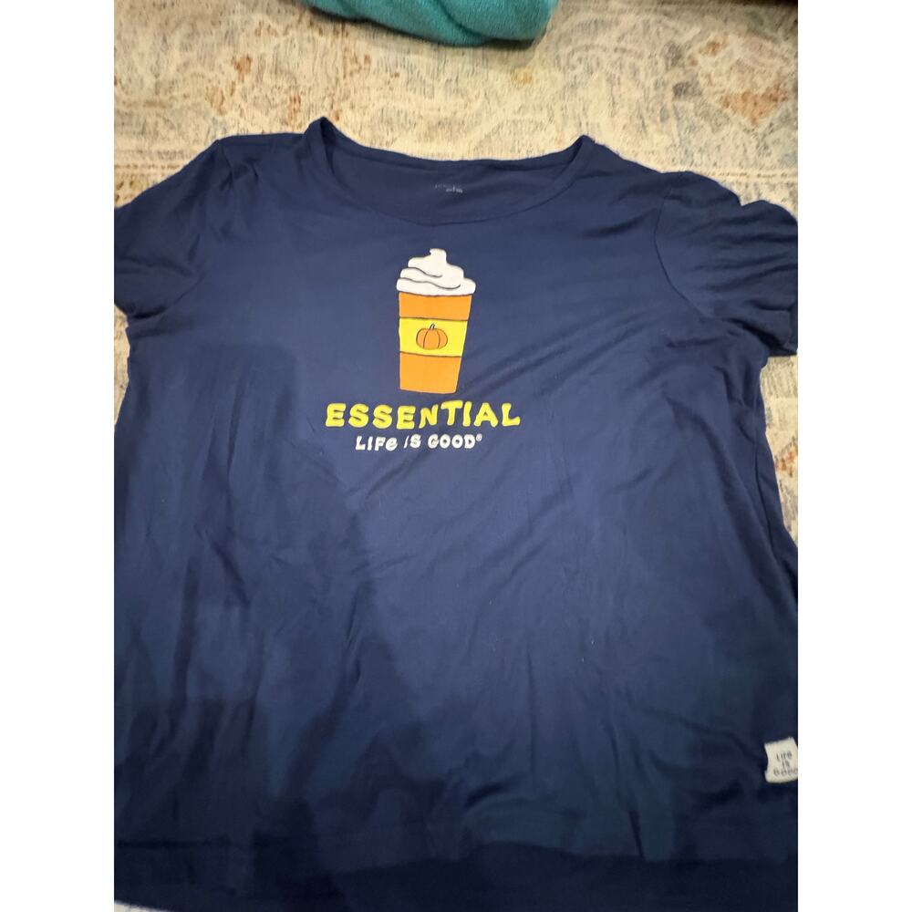 Life is Good Women’s Pajama Set Coffee Graphic Tee + Matching Shorts Size L - Picture 6 of 8